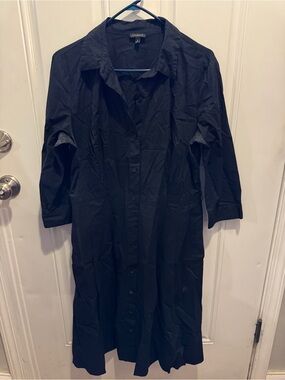 Talbots Cotton Maxi Button Up Long Sleeve Shirtdress 3/4 Sleeves Black Size 14